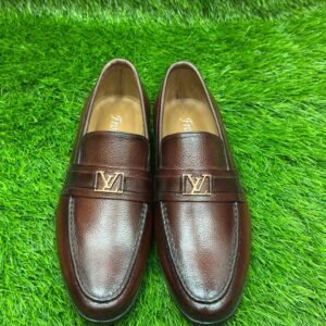 Brown Leather Formal Shoe With LV strap Buckle