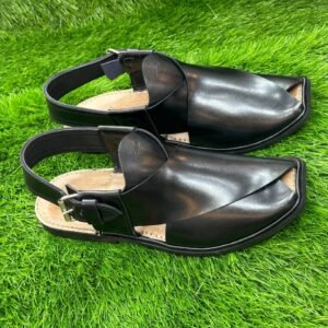 Classic Black Leather Peshawari Chappal