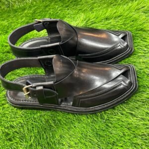 Classic Black Leather Peshawari Chappal